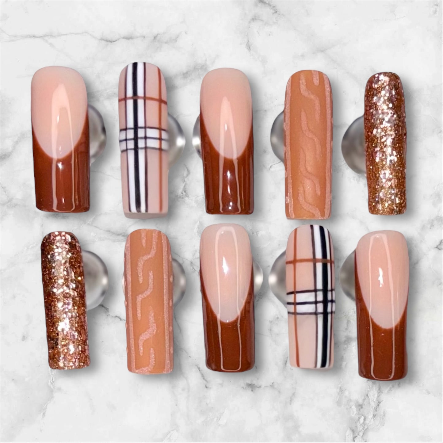 Brown Fall Plaid Nail Set