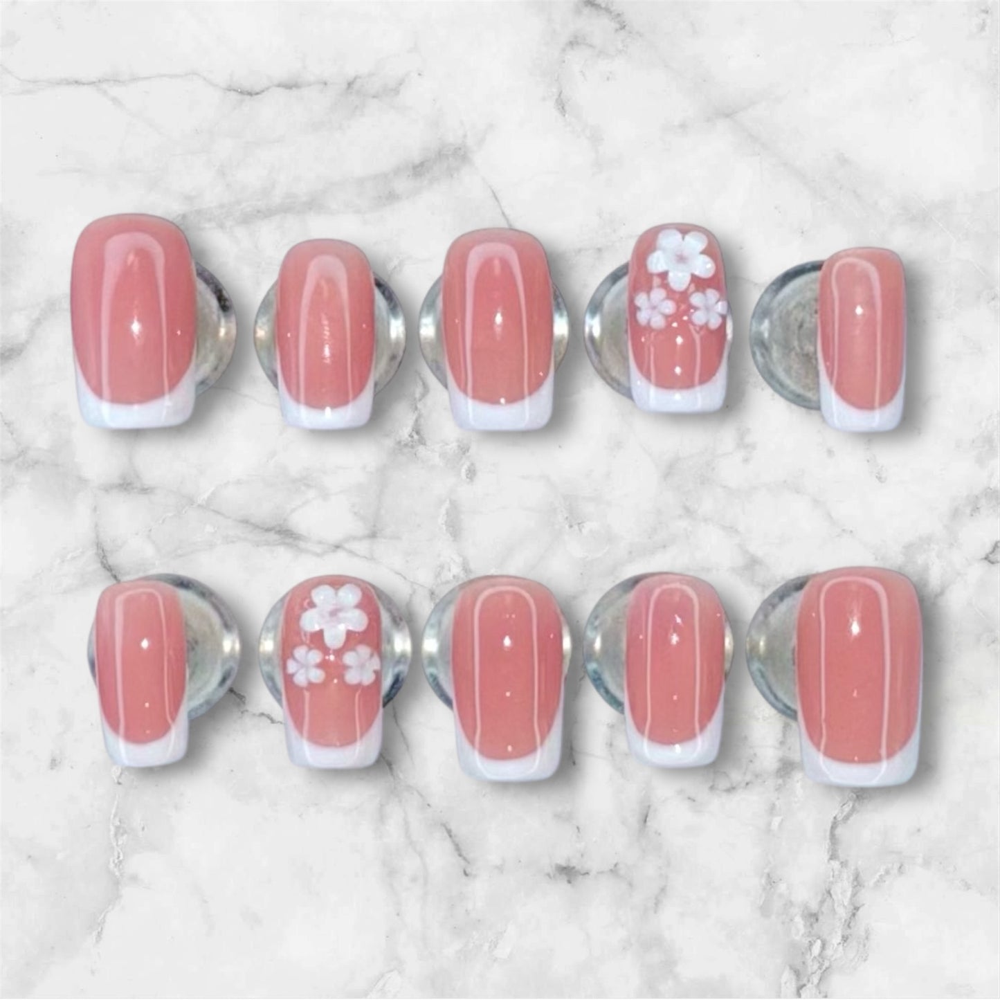 White Frenchie Flower Nail Set