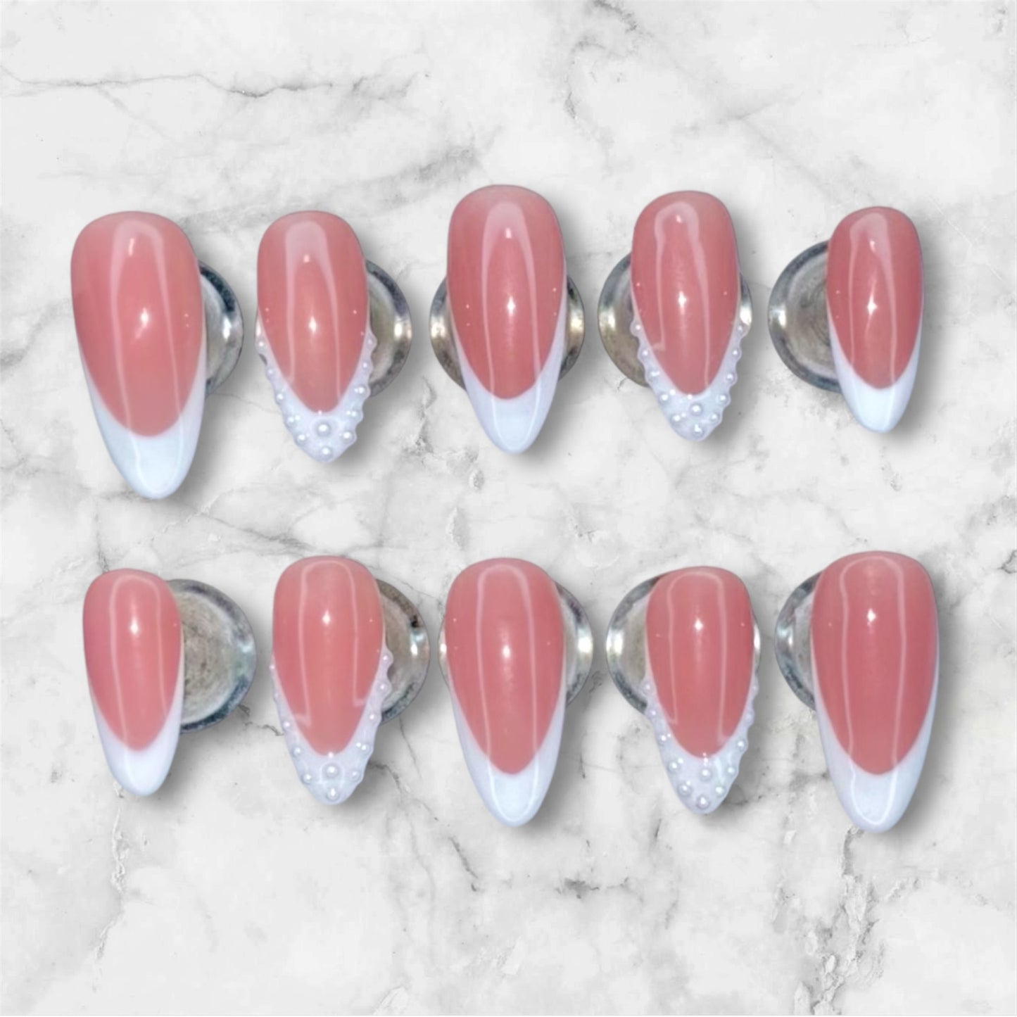 White Frenchie Pearl Nail Set