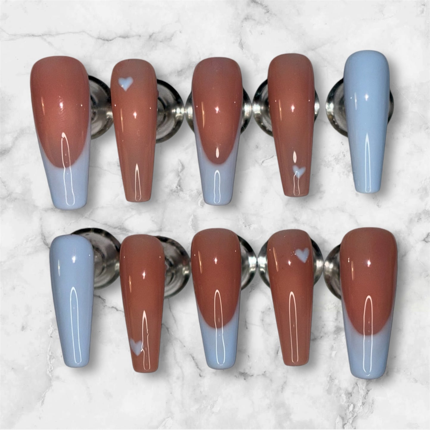 Baby Blue Tips and Small Hearts Nail Set