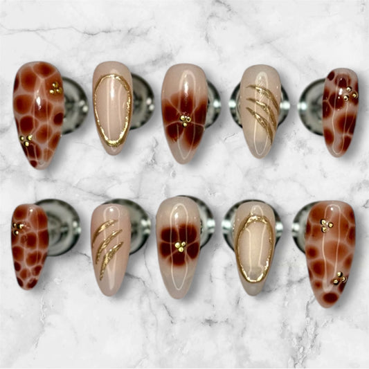 Tortoise Shell Gold Chrome Nail Set