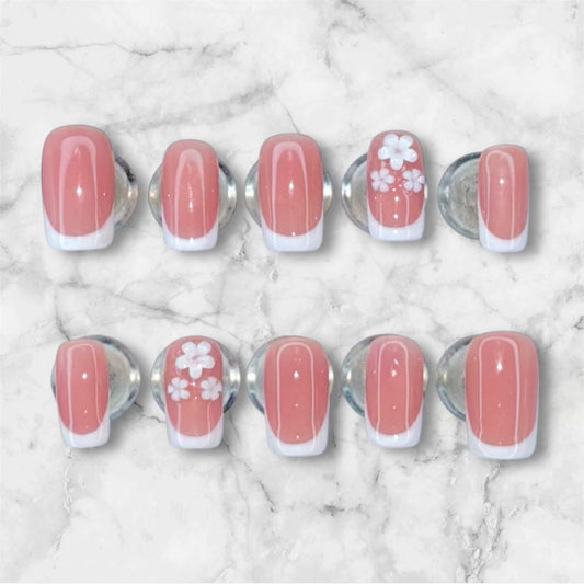 White Frenchie Flower Nail Set