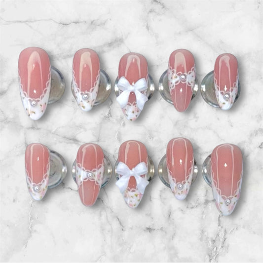 White Lace and Flower Nail Set