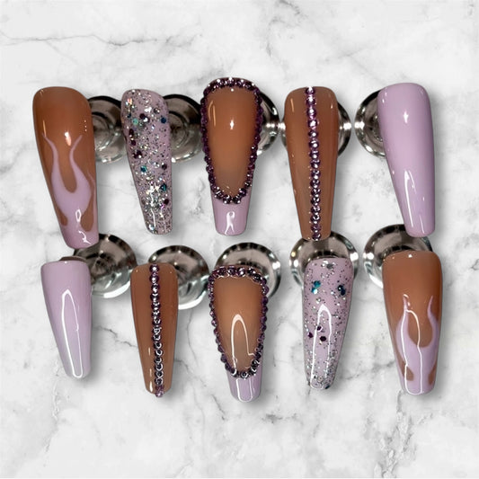 Lilac Flame and Gem Nail Set